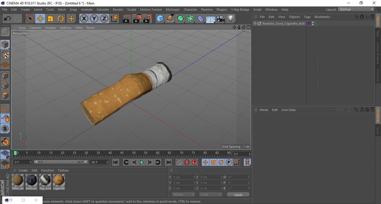 Realistic Used Cigarette Butt 3D model