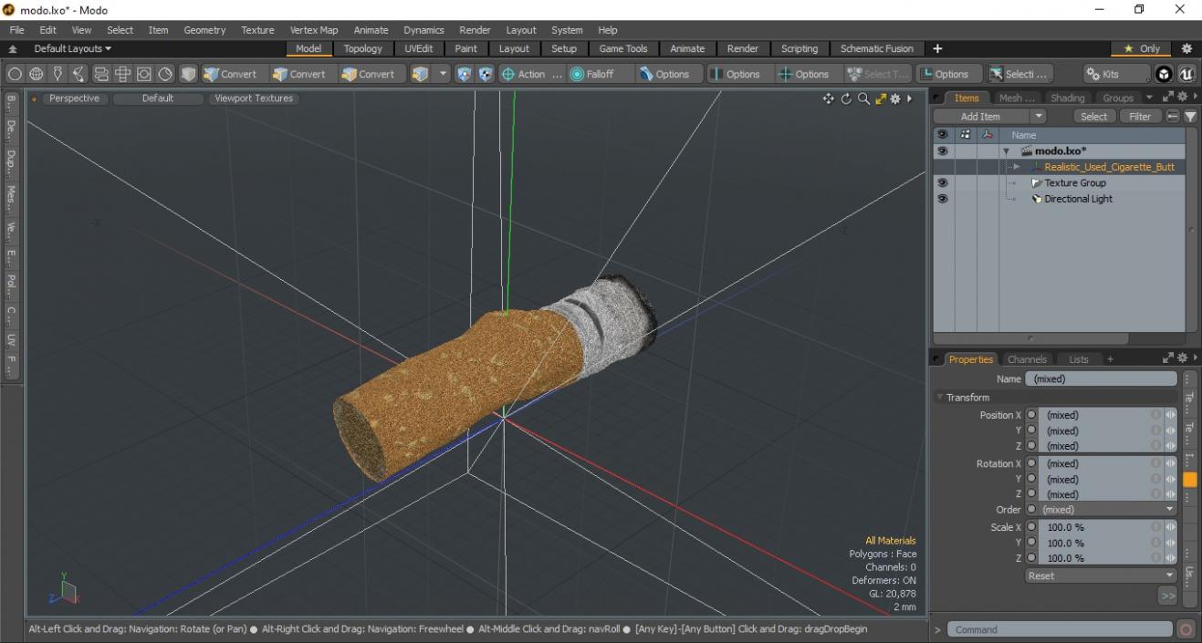 Realistic Used Cigarette Butt 3D model