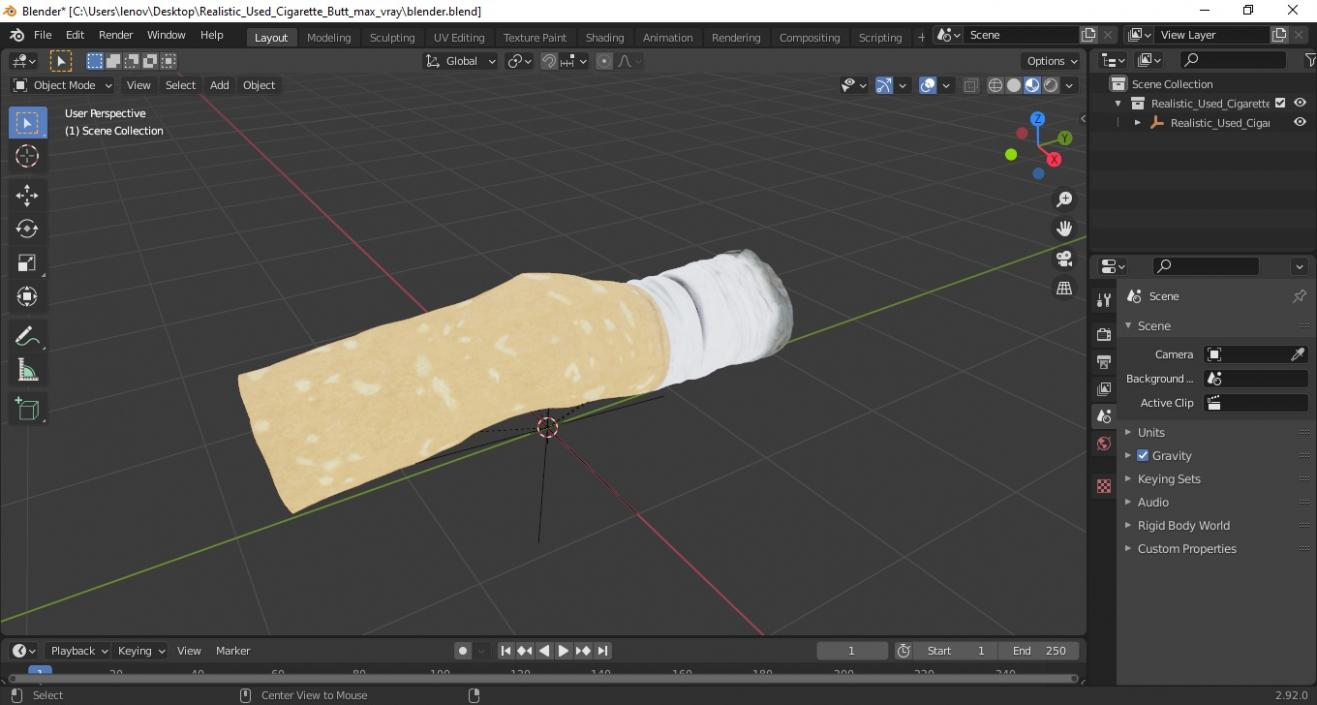 Realistic Used Cigarette Butt 3D model