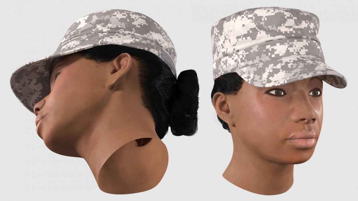 3D model African American Female Soldier Head Fur