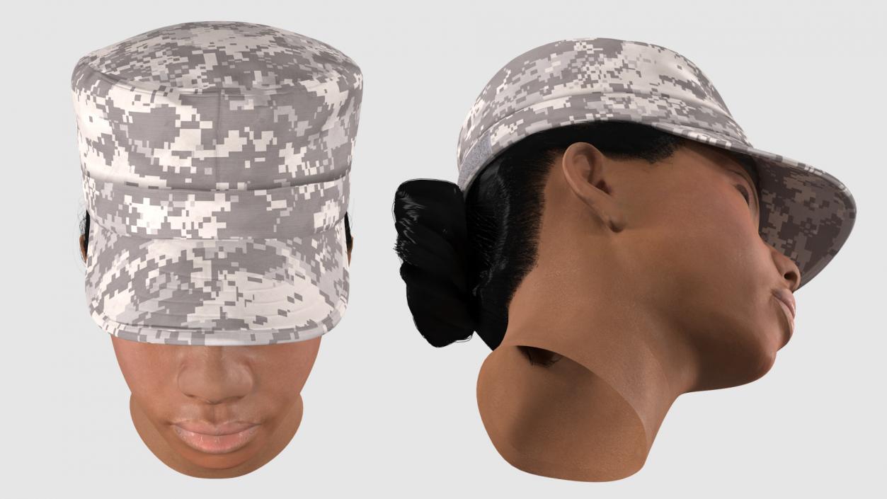 3D model African American Female Soldier Head Fur