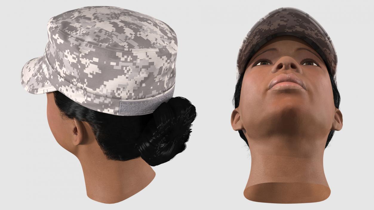 3D model African American Female Soldier Head Fur