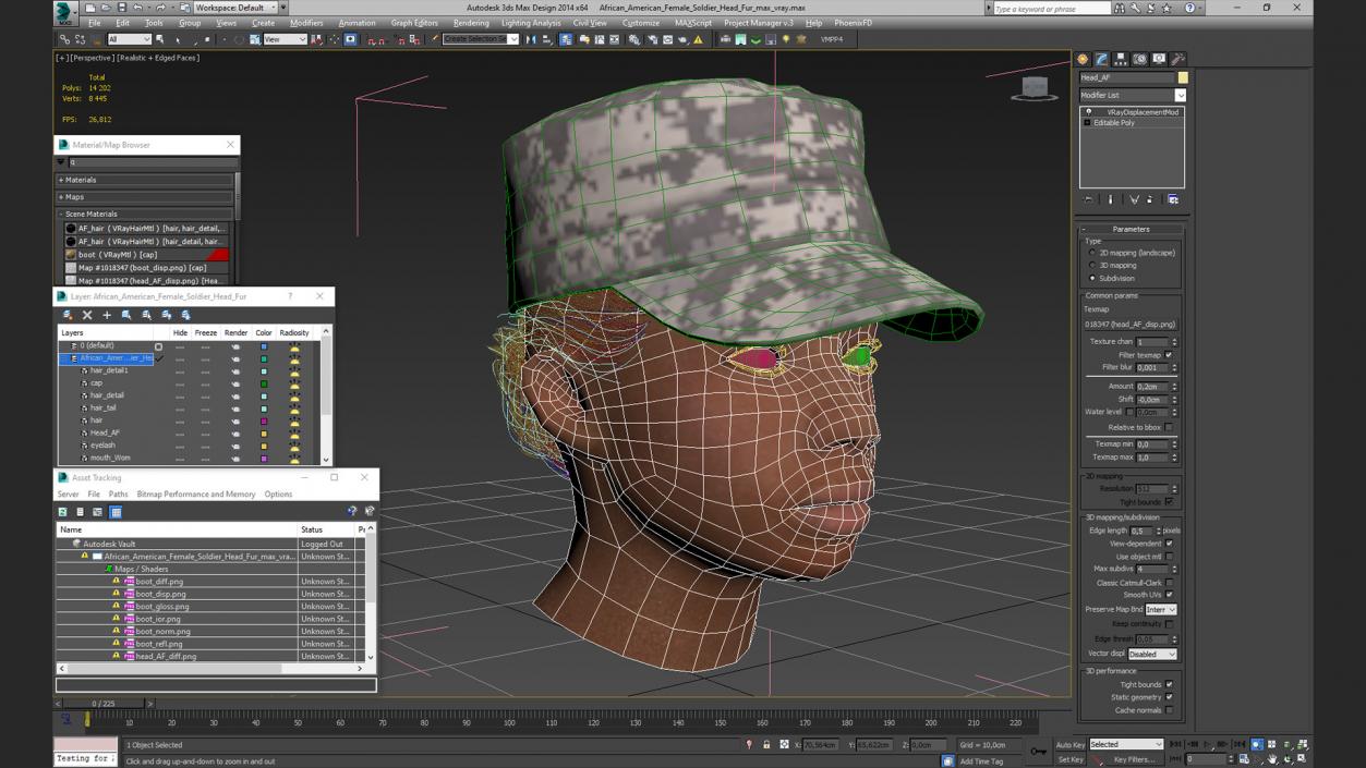 3D model African American Female Soldier Head Fur