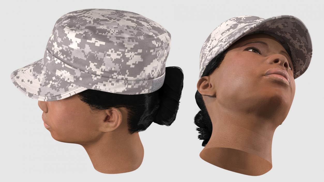 3D model African American Female Soldier Head Fur