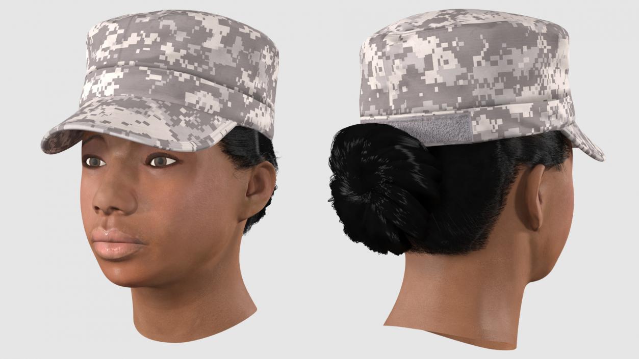 3D model African American Female Soldier Head Fur