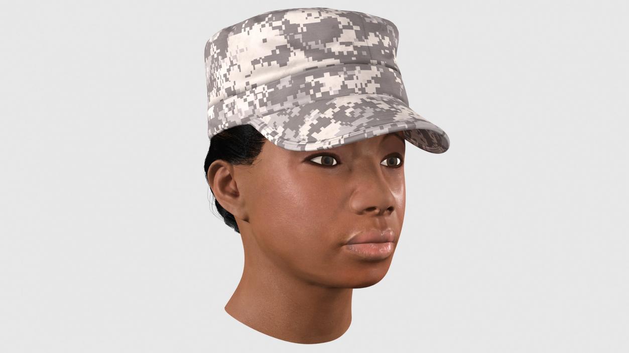 3D model African American Female Soldier Head Fur