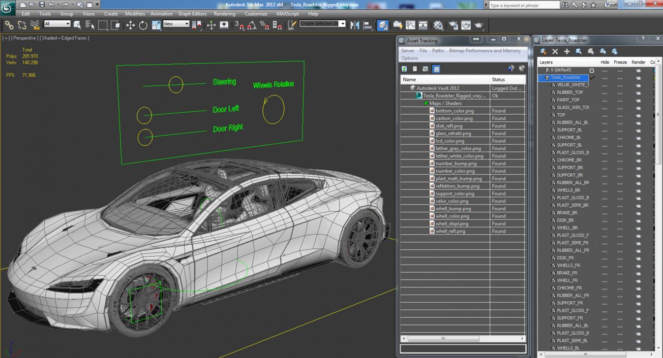 3D Tesla Roadster Rigged