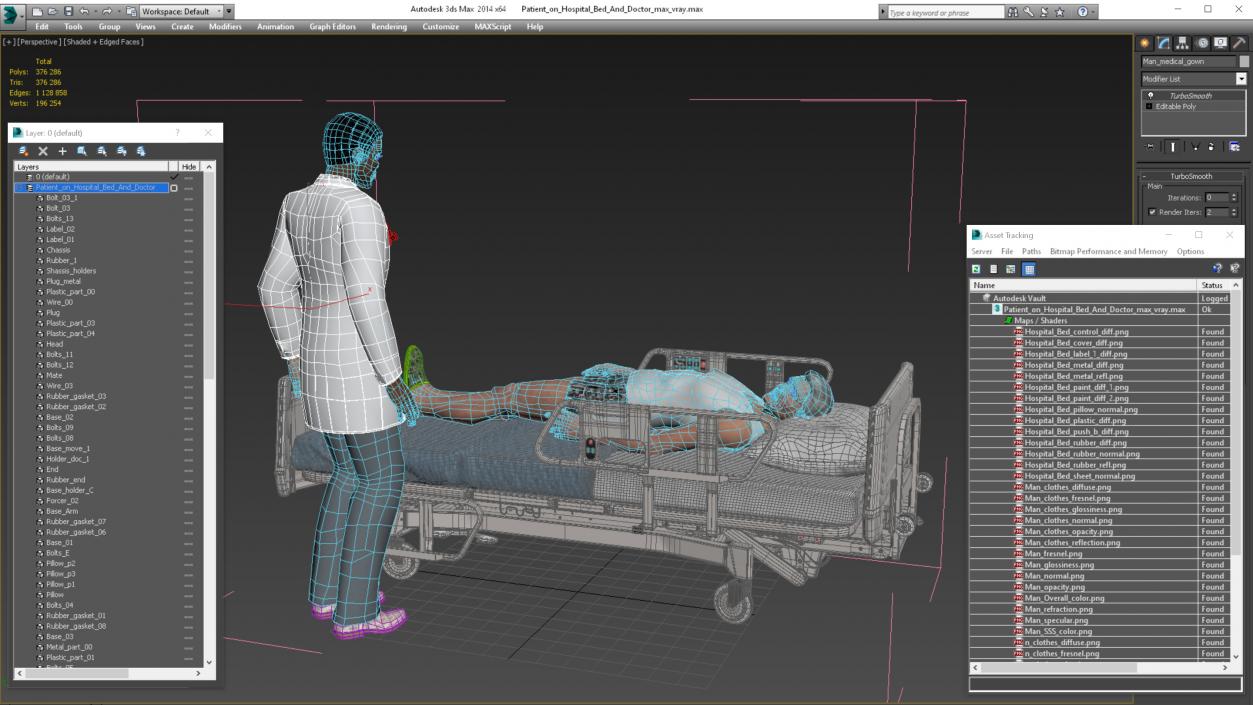 Patient on Hospital Bed And Doctor 3D model