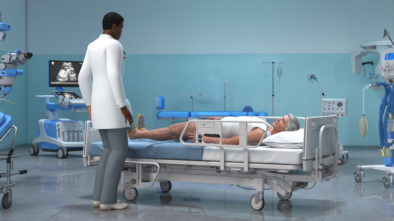 Patient on Hospital Bed And Doctor 3D model