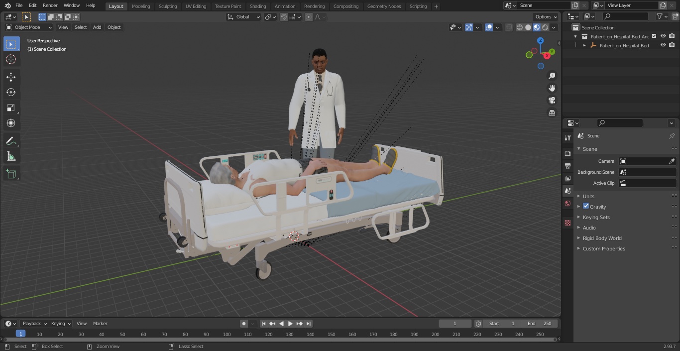 Patient on Hospital Bed And Doctor 3D model