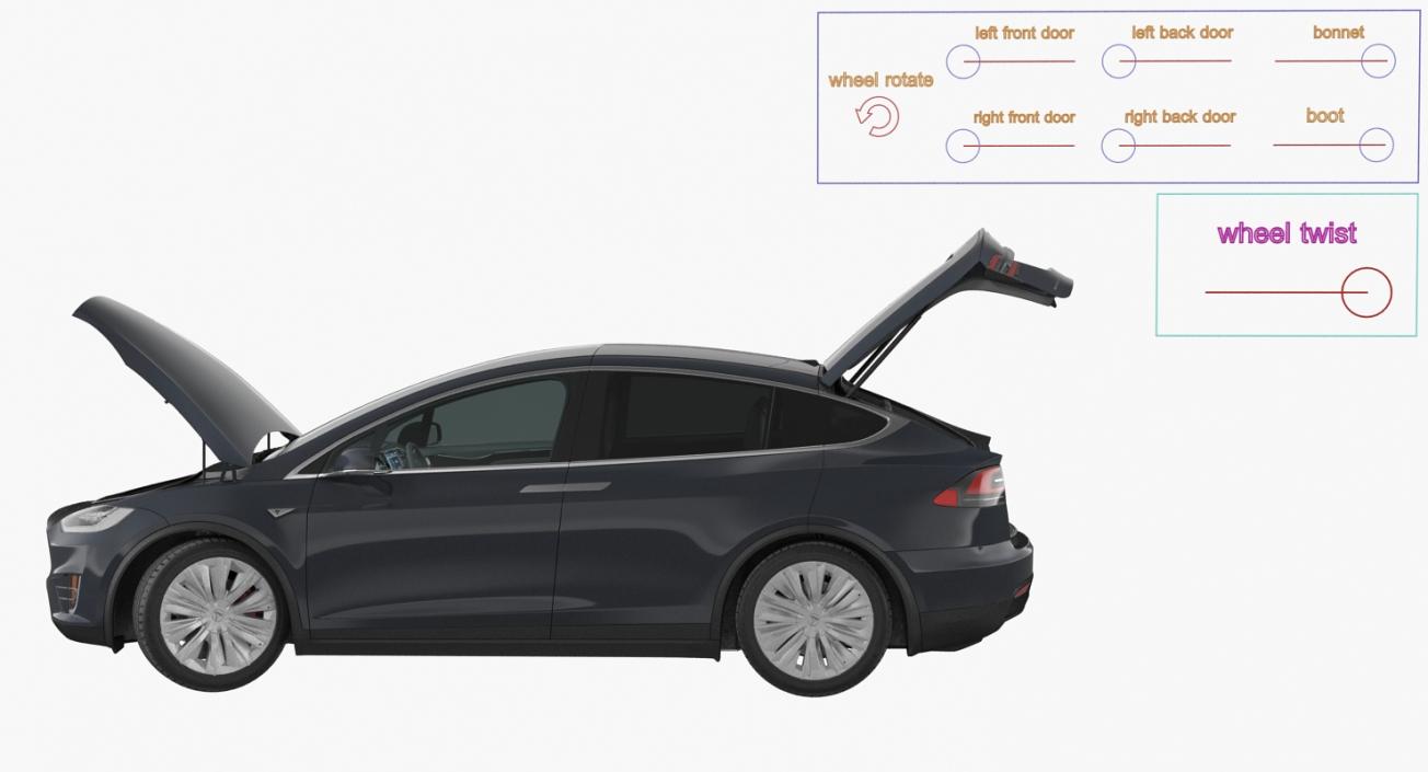 Tesla Model X 60D 2017 Rigged 3D model