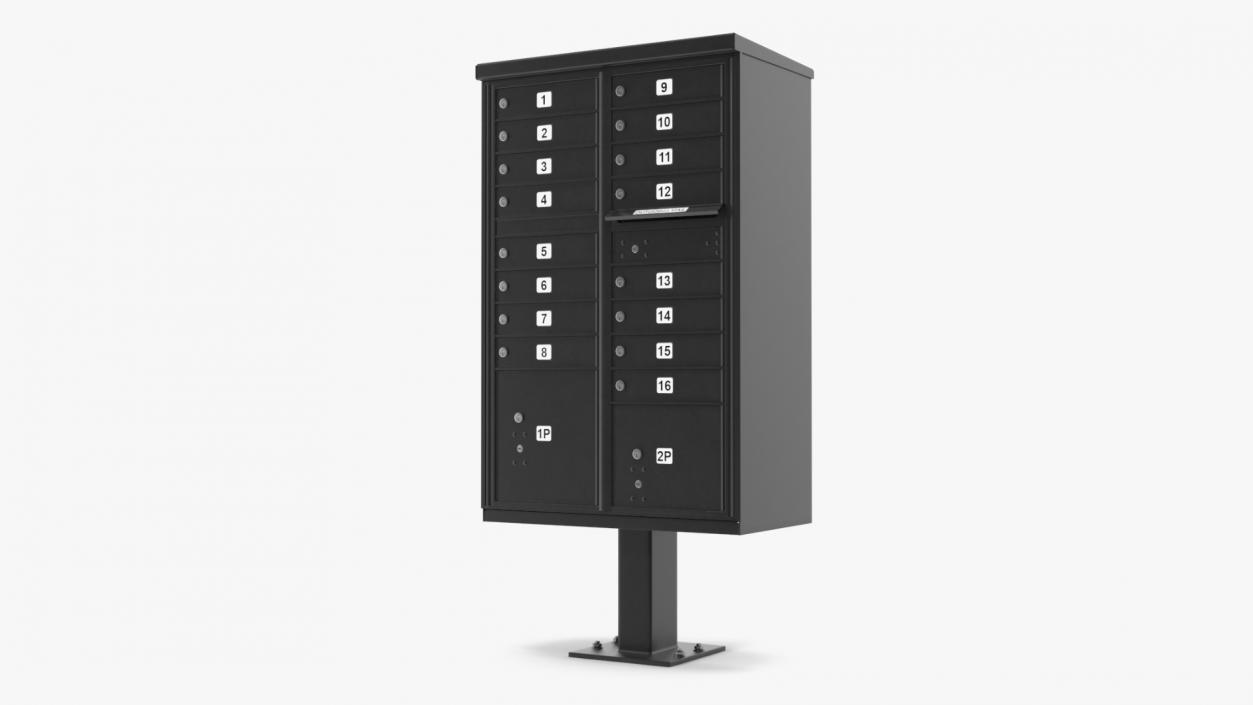 3D Black Sixteen Door Parcel Cluster Mailbox