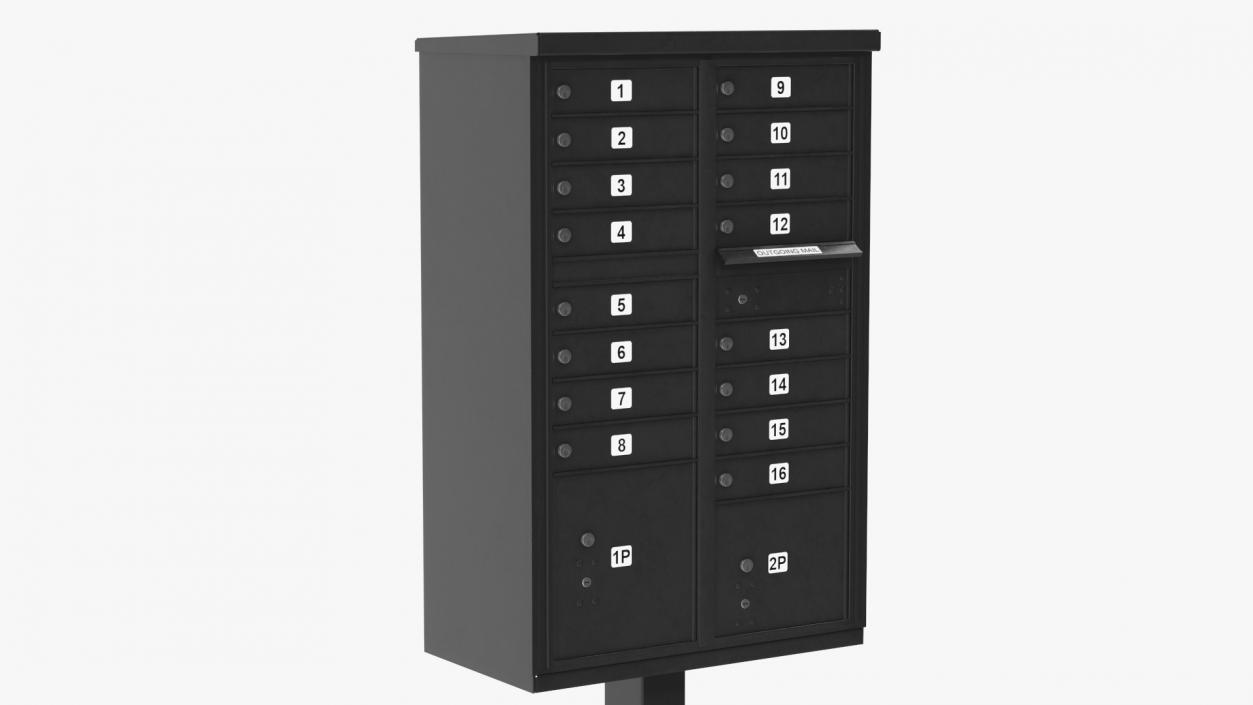 3D Black Sixteen Door Parcel Cluster Mailbox