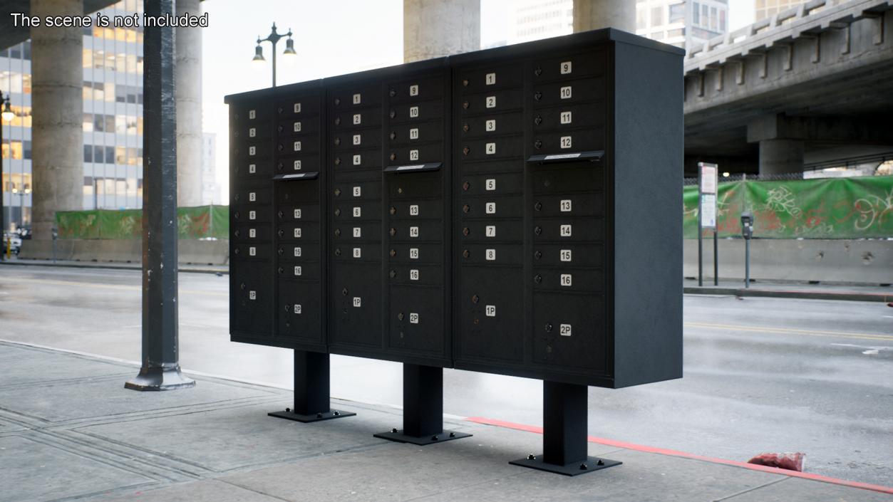 3D Black Sixteen Door Parcel Cluster Mailbox