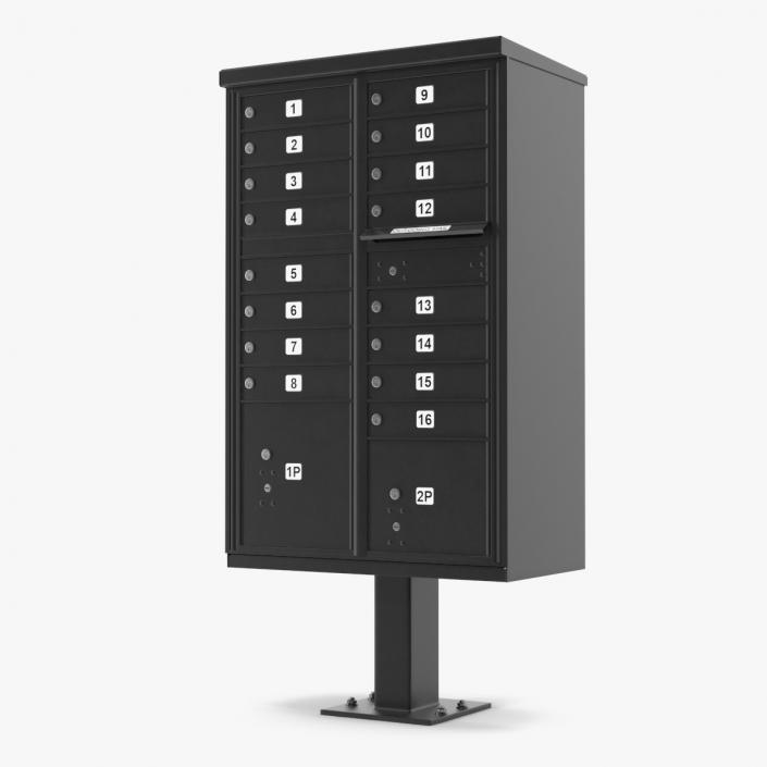 3D Black Sixteen Door Parcel Cluster Mailbox