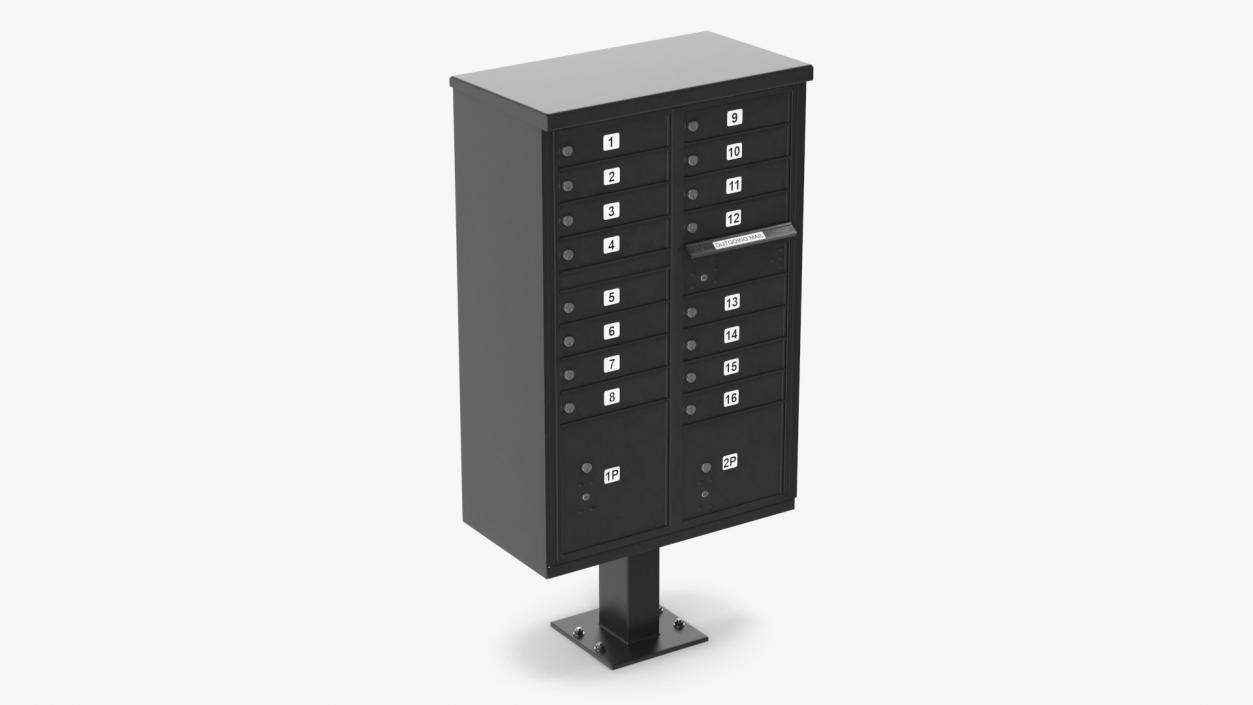 3D Black Sixteen Door Parcel Cluster Mailbox