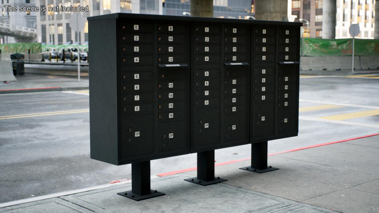 3D Black Sixteen Door Parcel Cluster Mailbox