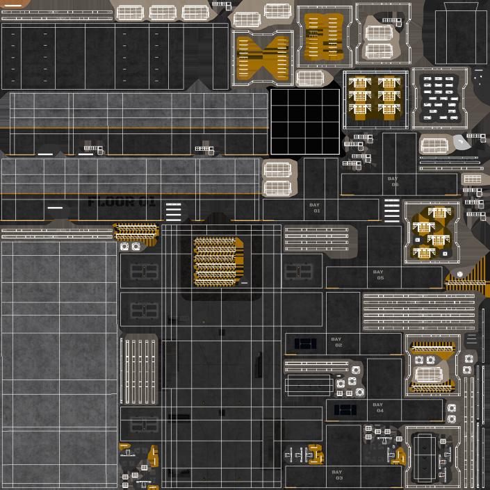 3D Sci Fi Hangar Interior Red Lights model