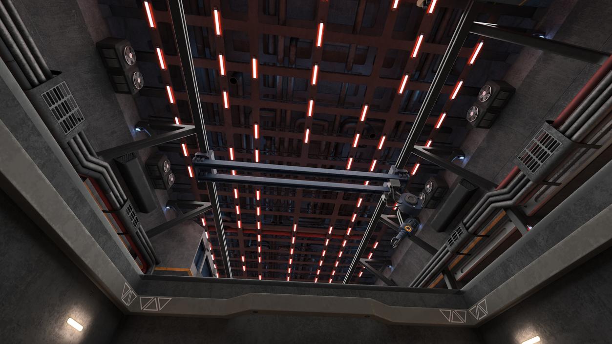 3D Sci Fi Hangar Interior Red Lights model