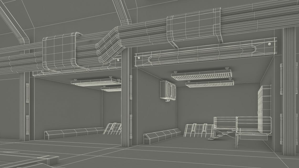 3D Sci Fi Hangar Interior Red Lights model