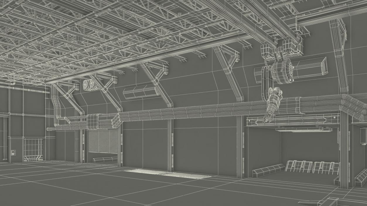 3D Sci Fi Hangar Interior Red Lights model