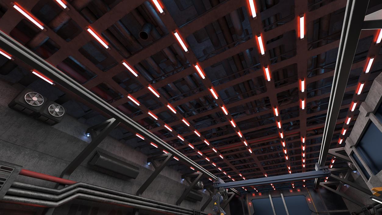 3D Sci Fi Hangar Interior Red Lights model