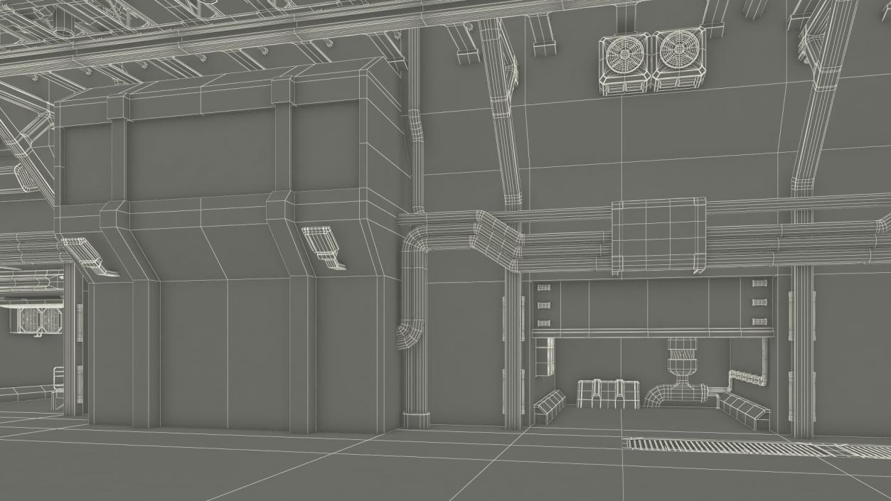 3D Sci Fi Hangar Interior Red Lights model