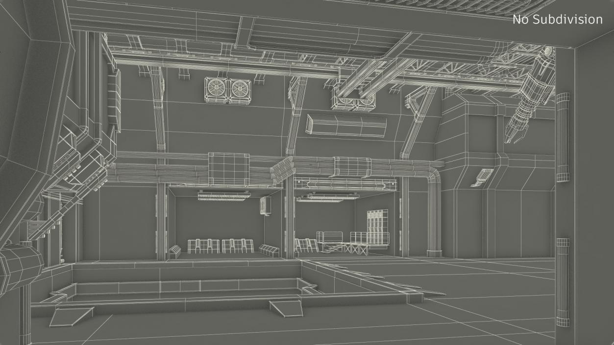 3D Sci Fi Hangar Interior Red Lights model