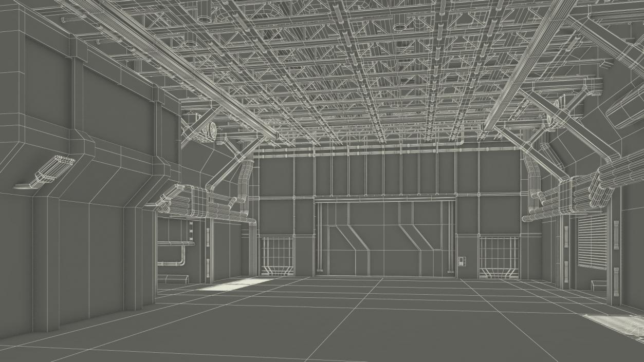 3D Sci Fi Hangar Interior Red Lights model