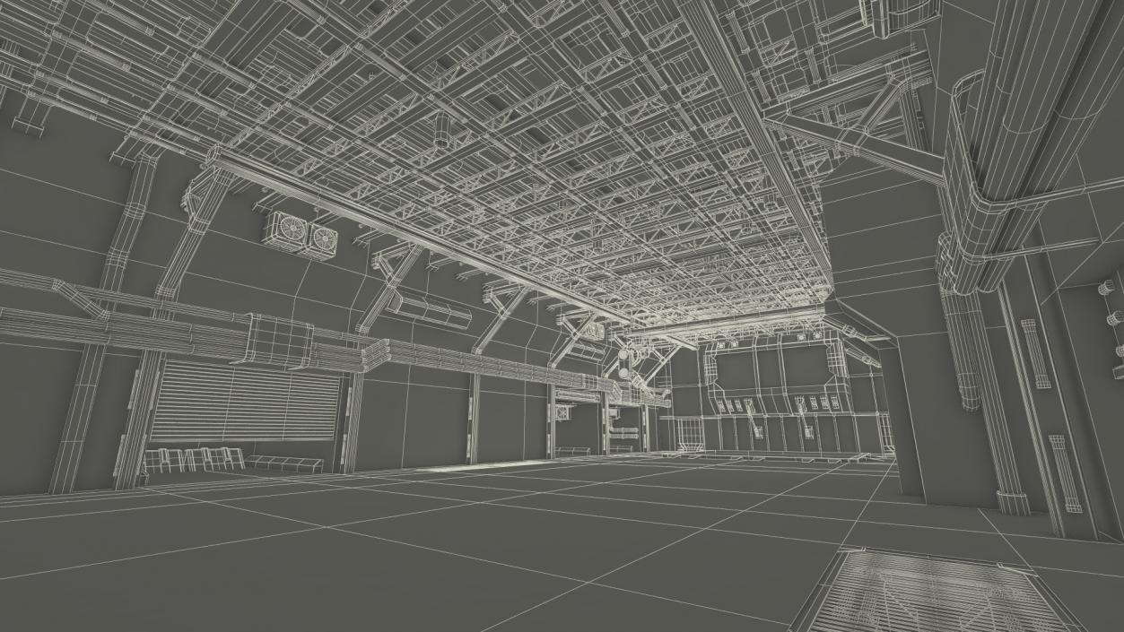 3D Sci Fi Hangar Interior Red Lights model