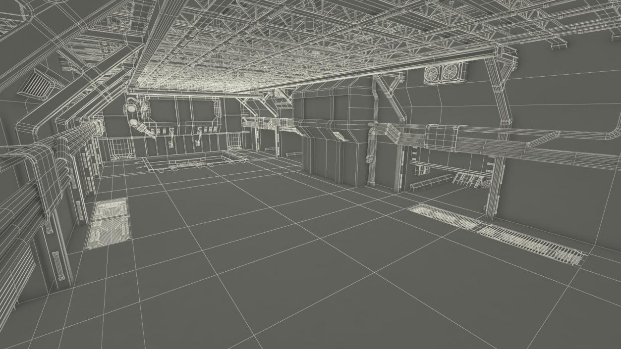 3D Sci Fi Hangar Interior Red Lights model