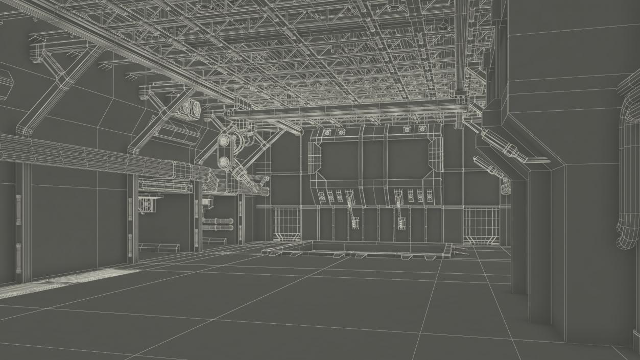 3D Sci Fi Hangar Interior Red Lights model