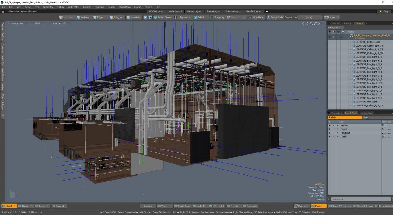 3D Sci Fi Hangar Interior Red Lights model