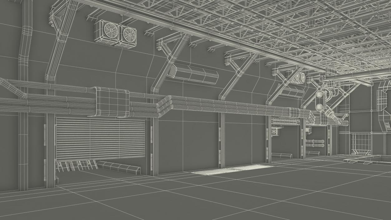 3D Sci Fi Hangar Interior Red Lights model