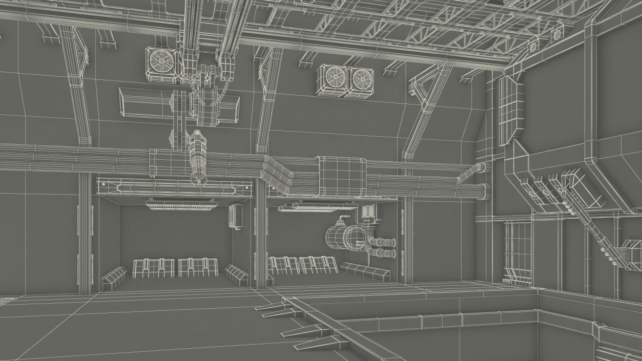 3D Sci Fi Hangar Interior Red Lights model