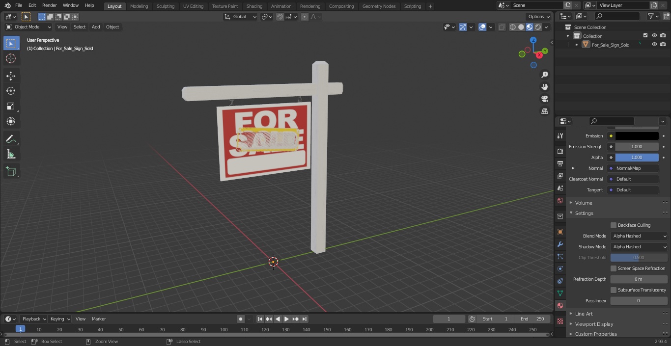 3D For Sale Sign Sold model