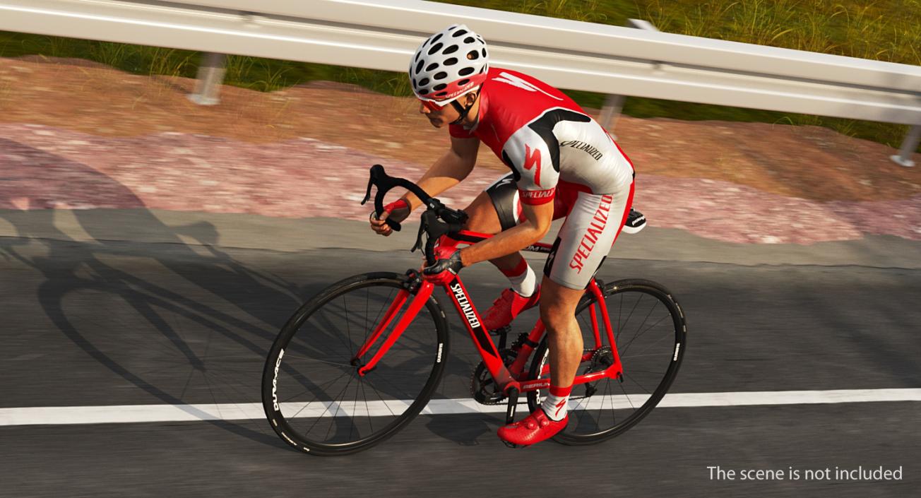 3D Bicyclist in Red Suit Riding Bicycle Rigged model