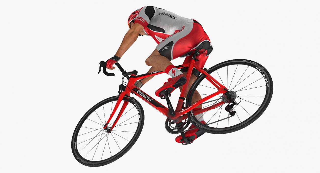 3D Bicyclist in Red Suit Riding Bicycle Rigged model