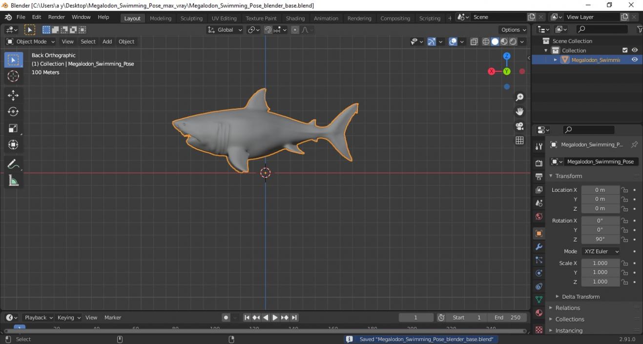 3D Megalodon Swimming Pose model