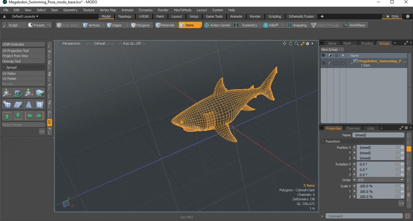 3D Megalodon Swimming Pose model