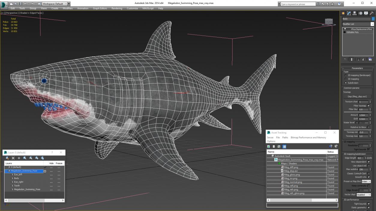 3D Megalodon Swimming Pose model