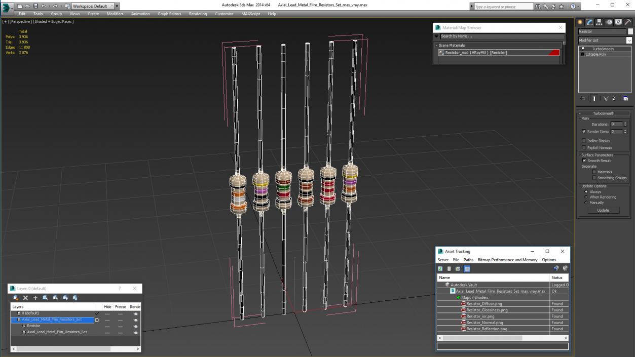 3D model Axial Lead Metal Film Resistors Set