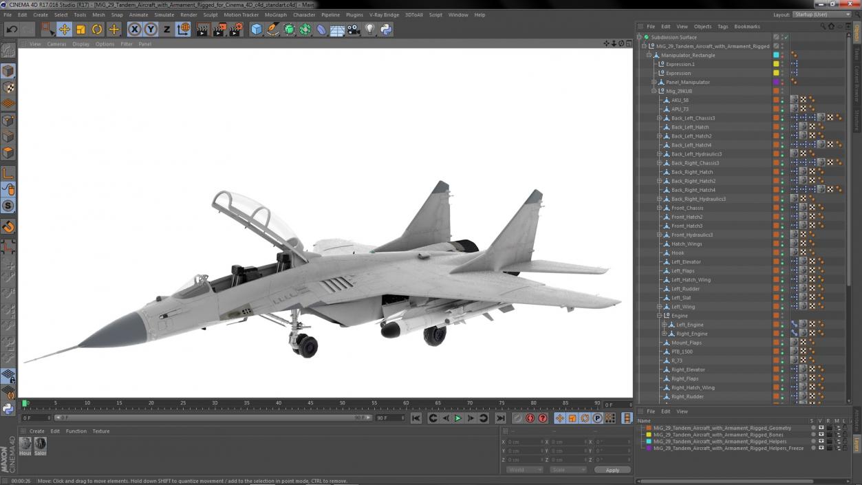 MiG 29 Tandem Aircraft with Armament Rigged for Cinema 4D 3D