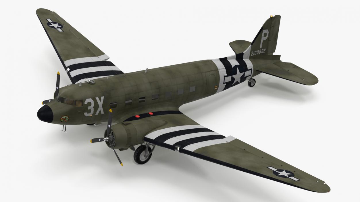 3D WWII Douglas C-47 Skytrain Rigged model