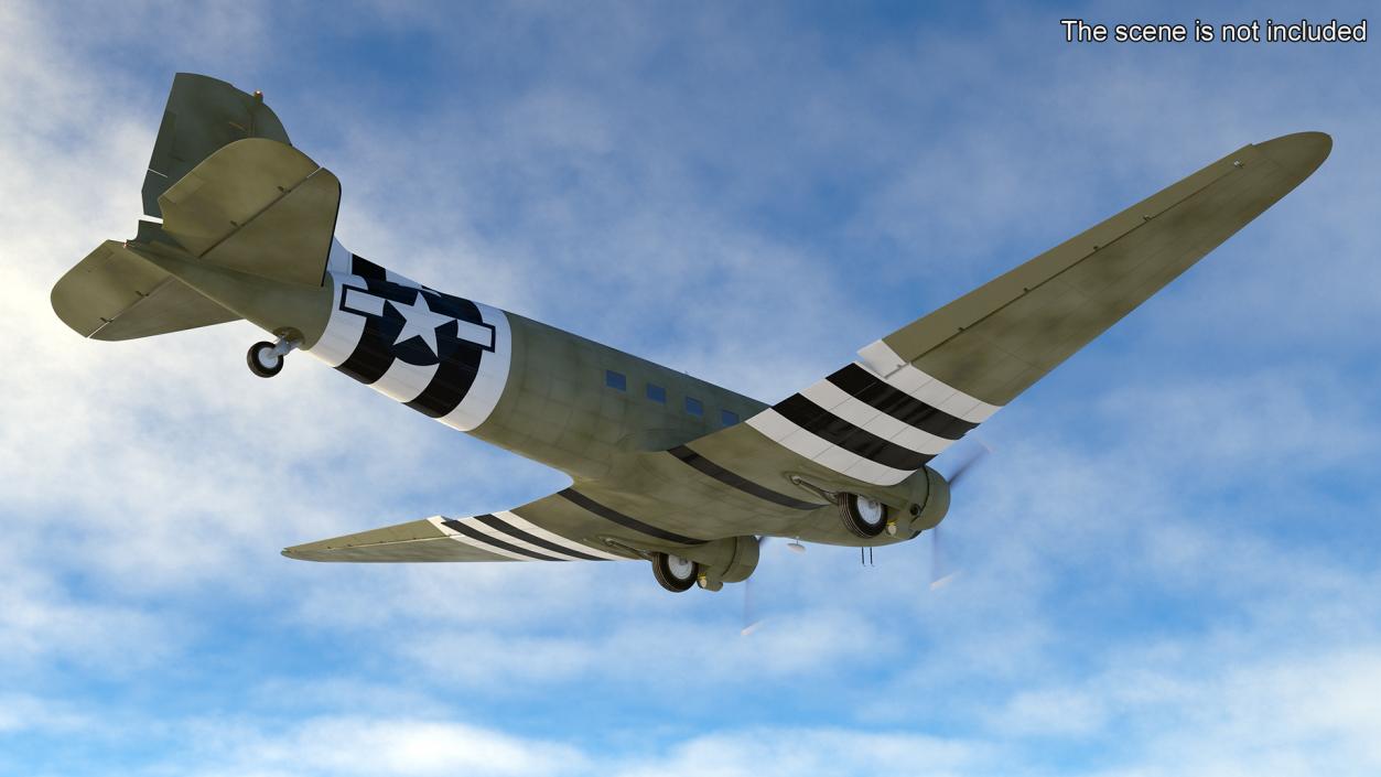 3D WWII Douglas C-47 Skytrain Rigged model