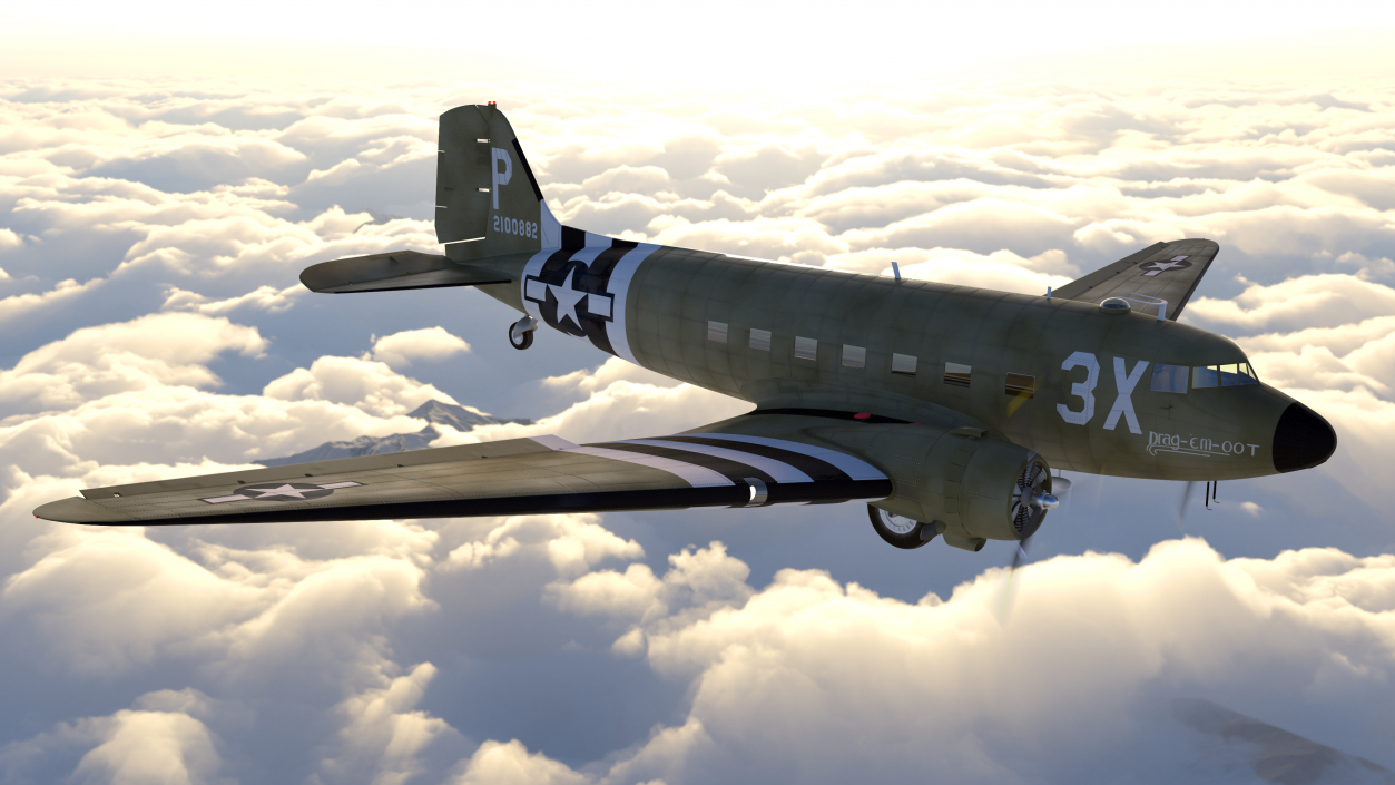 3D WWII Douglas C-47 Skytrain Rigged model