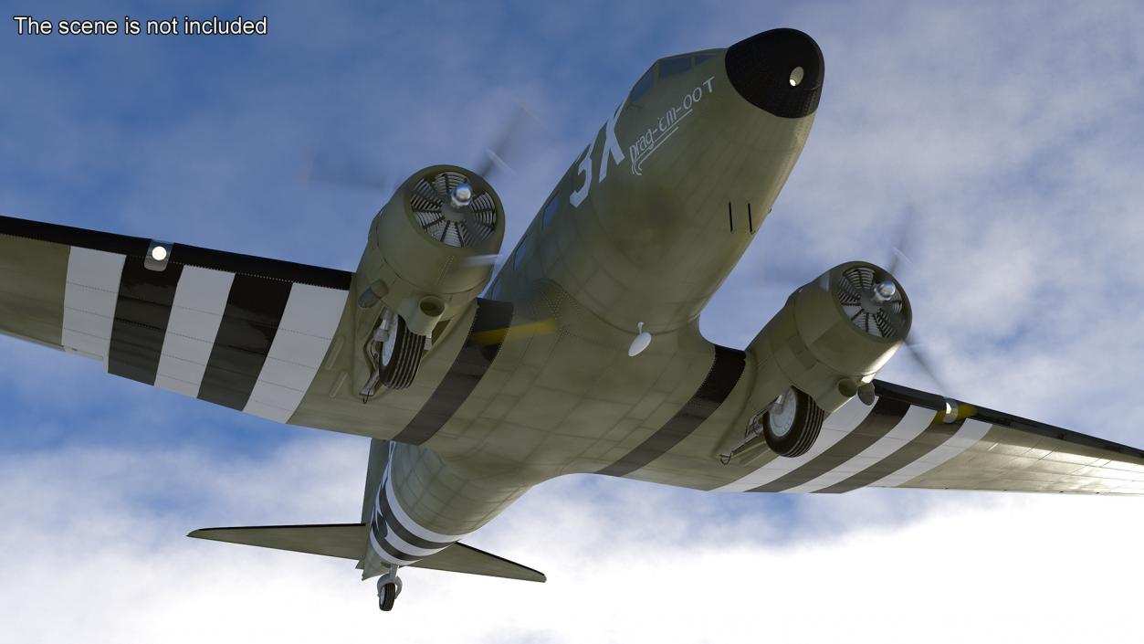 3D WWII Douglas C-47 Skytrain Rigged model