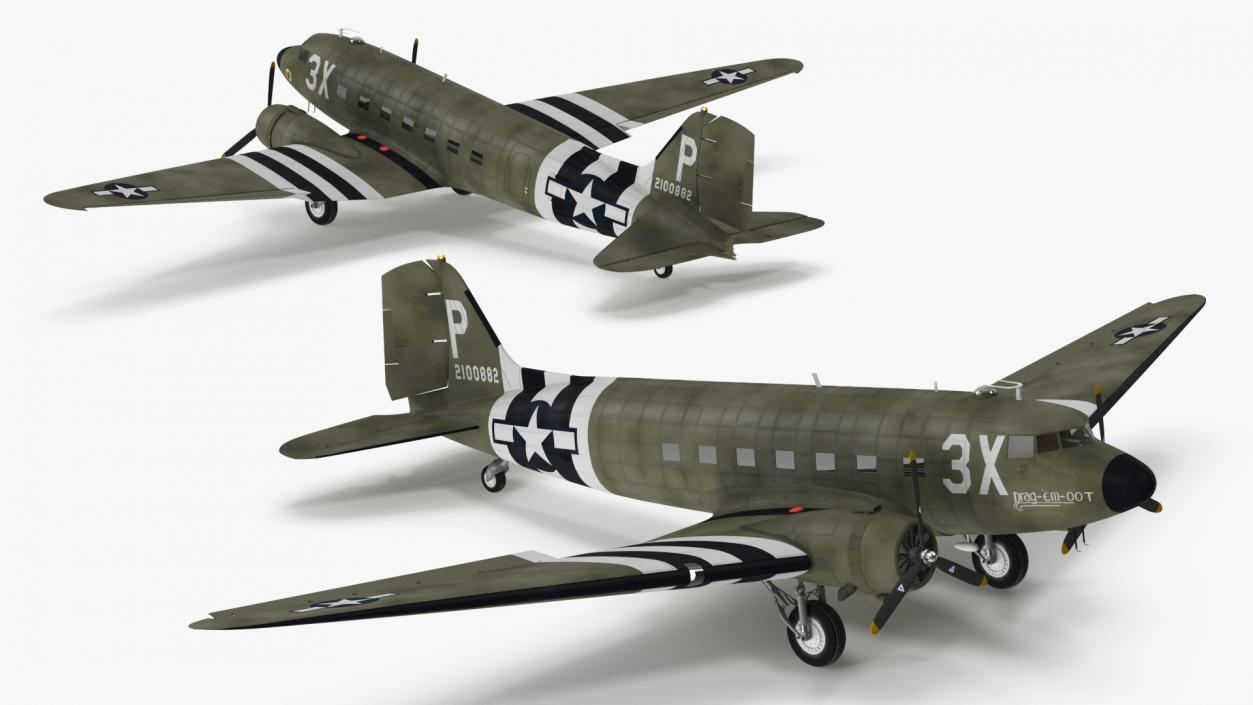 3D WWII Douglas C-47 Skytrain Rigged model