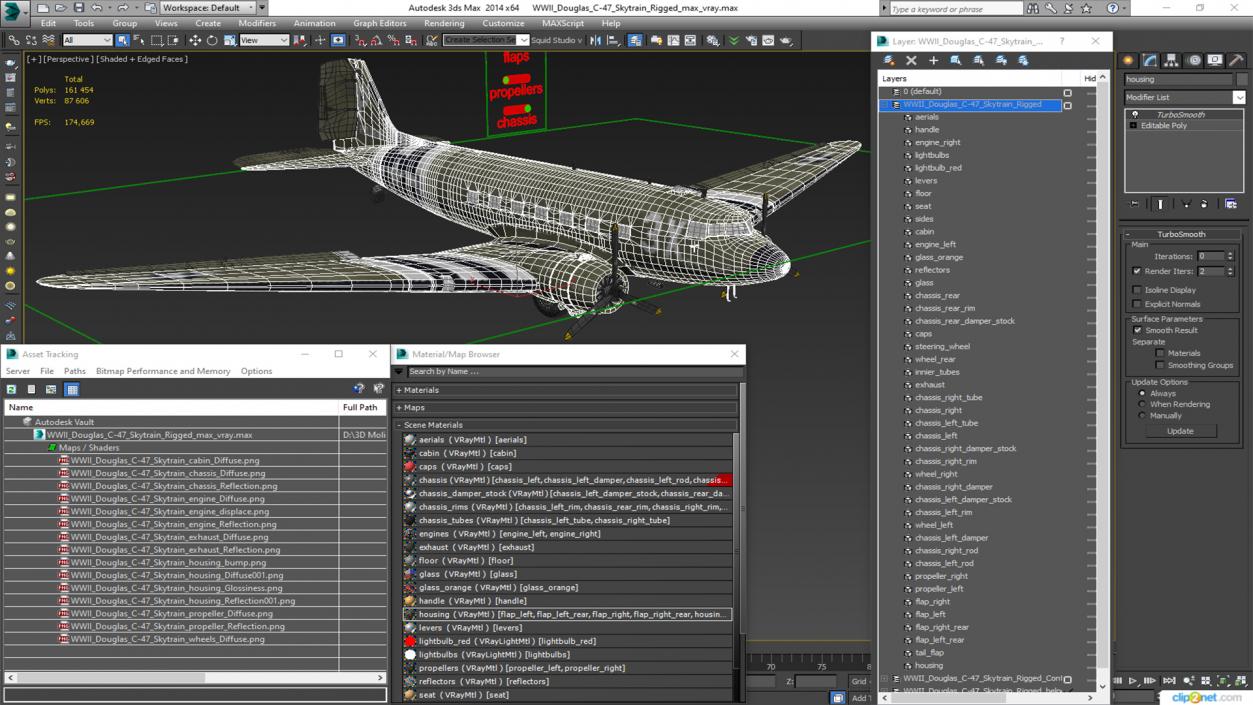 3D WWII Douglas C-47 Skytrain Rigged model