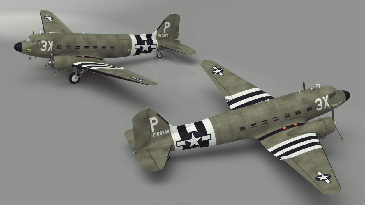 3D WWII Douglas C-47 Skytrain Rigged model